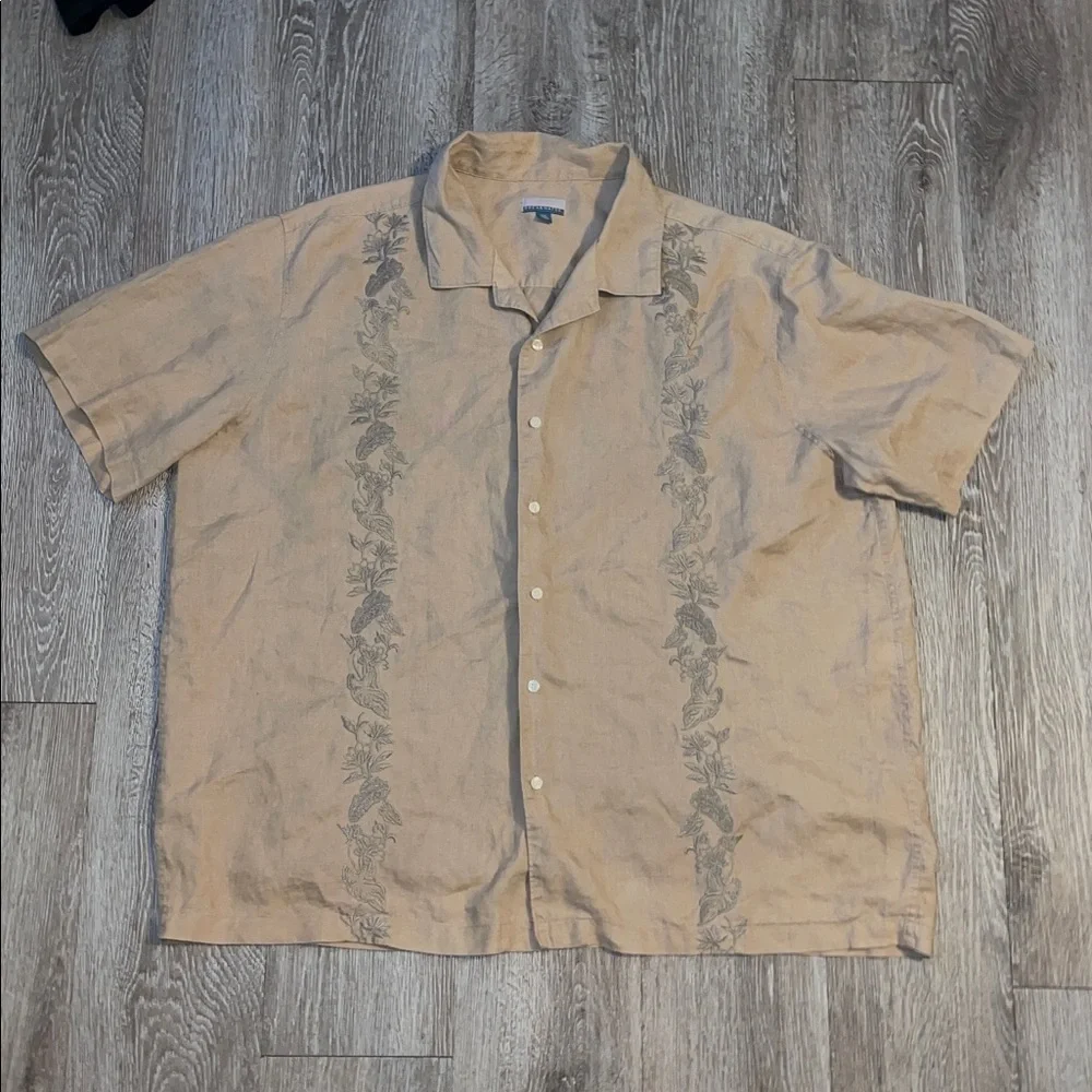 Breakwater 100% linen Men's Beige Short Sleeve Shirt embroidered size xxl cruise